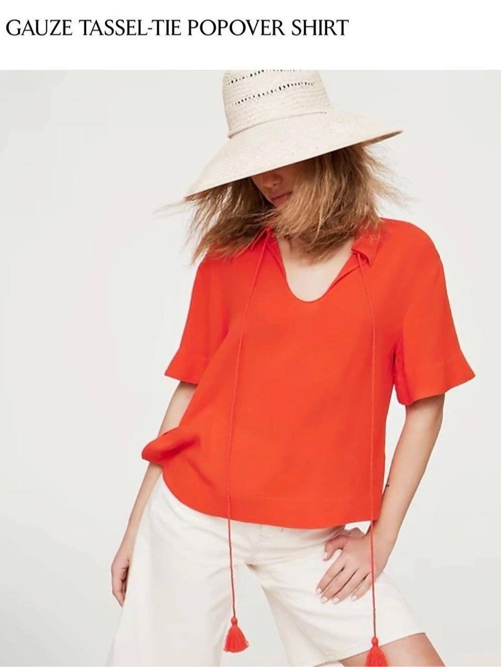 Banana Republic Gauze Tassel-Tie Popover Shirt in Red xs